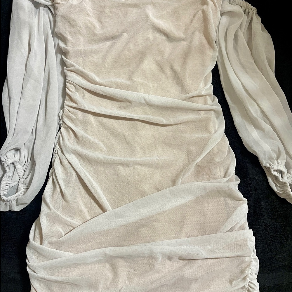 Elegant Cream Ruched Dress